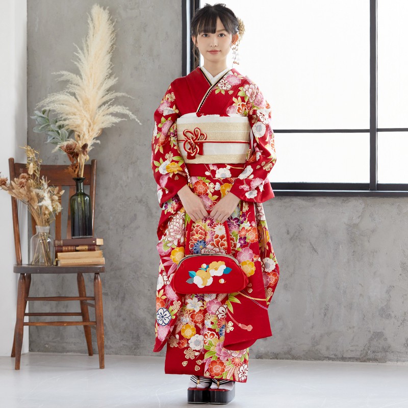 楽天市場】【成人式 振袖 レンタル】RS1019 正絹 赤 花紋に花くす玉