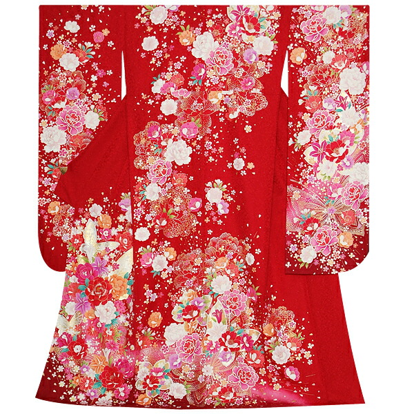 楽天市場】【成人式 振袖 レンタル】RS1113 正絹 赤 百合牡丹に蝶フル