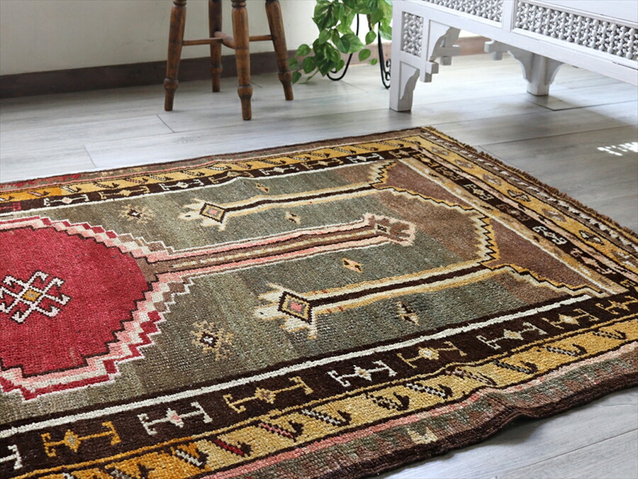 レア柄 Sunset Brown トルコ ヴィンテージラグ トルコラグ