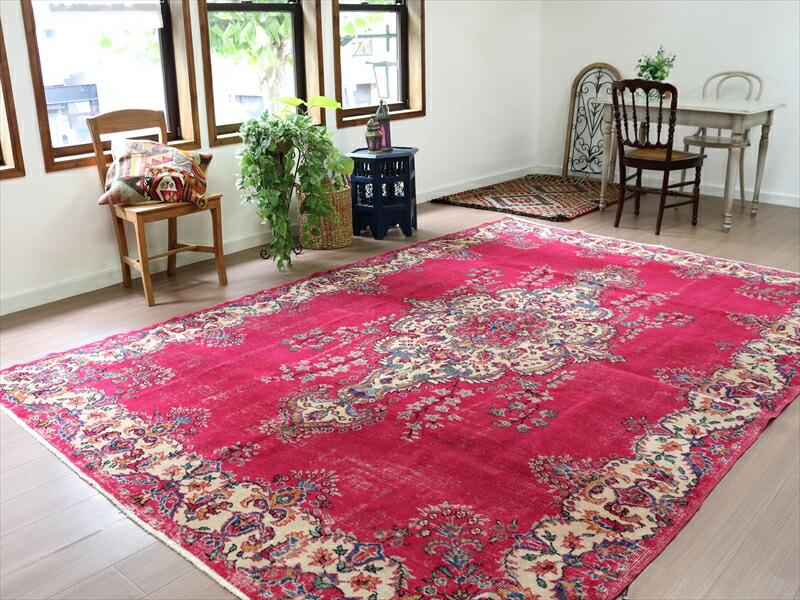 みかんトルコ ヴィンテージラグ ピンク パープル みかんトルコ