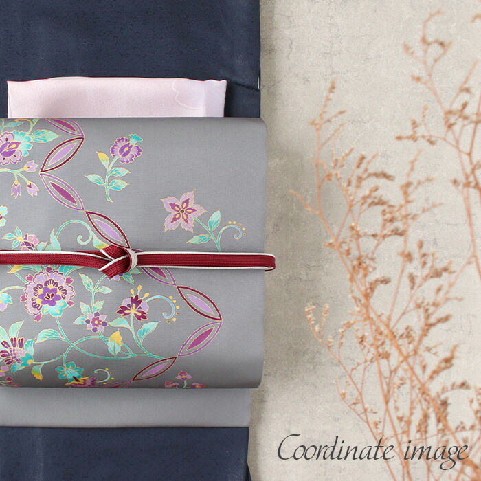 楽天市場】名古屋帯 正絹 未使用 九寸 塩瀬 仕立て上がり グレー 唐花