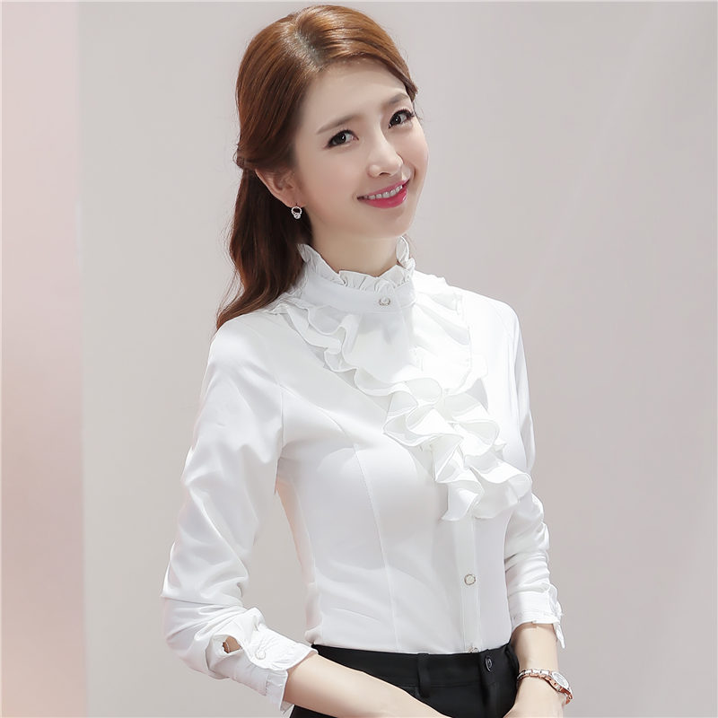 楽天市場】スタンドカラー フリル ブラウス シャツ レディース 長袖