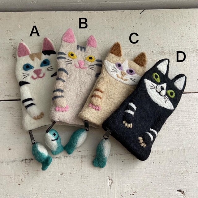 楽天市場】お魚つきネコの羊毛フェルトポーチ ハンドメイド・フェア