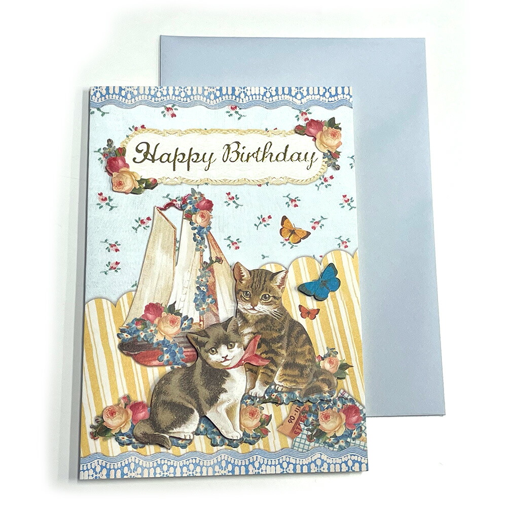 楽天市場】【アンティーク】バースディカード 立体箔押し ネコとヨット