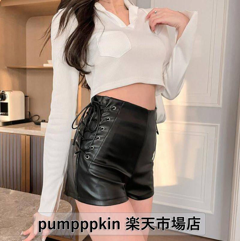 楽天市場】レザー パンツ サイド編み上げ ホットパンツ レディース
