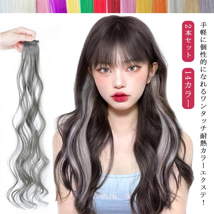 楽天市場】エクステ 2本セット 全20色 カラフル ポイントウィッグ 巻き