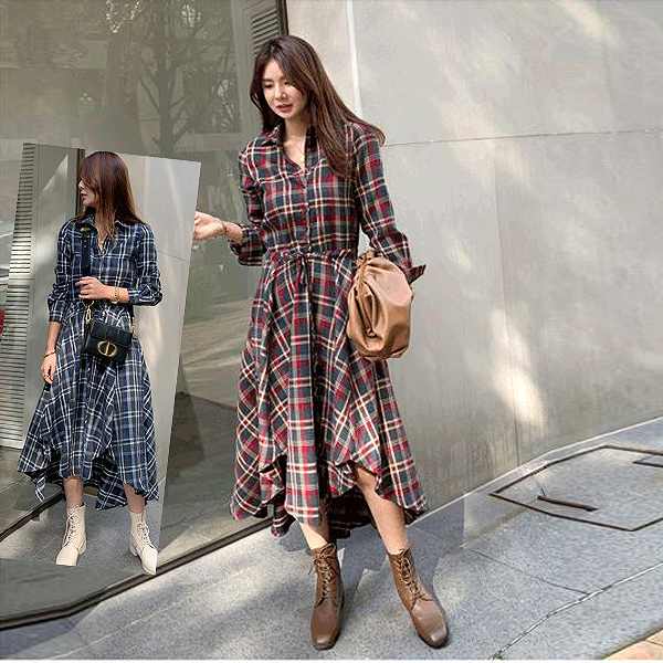 楽天市場】タータンチェック ワンピース（カラーブルー）（レディース