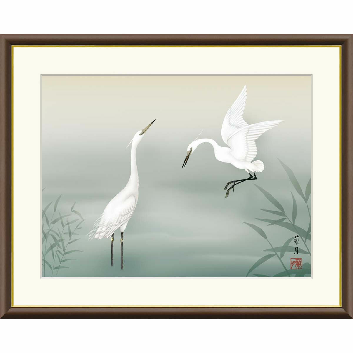 楽天市場】絵画 現代日本画 季節の名鳥 白鷺 吉井蘭月 額入り