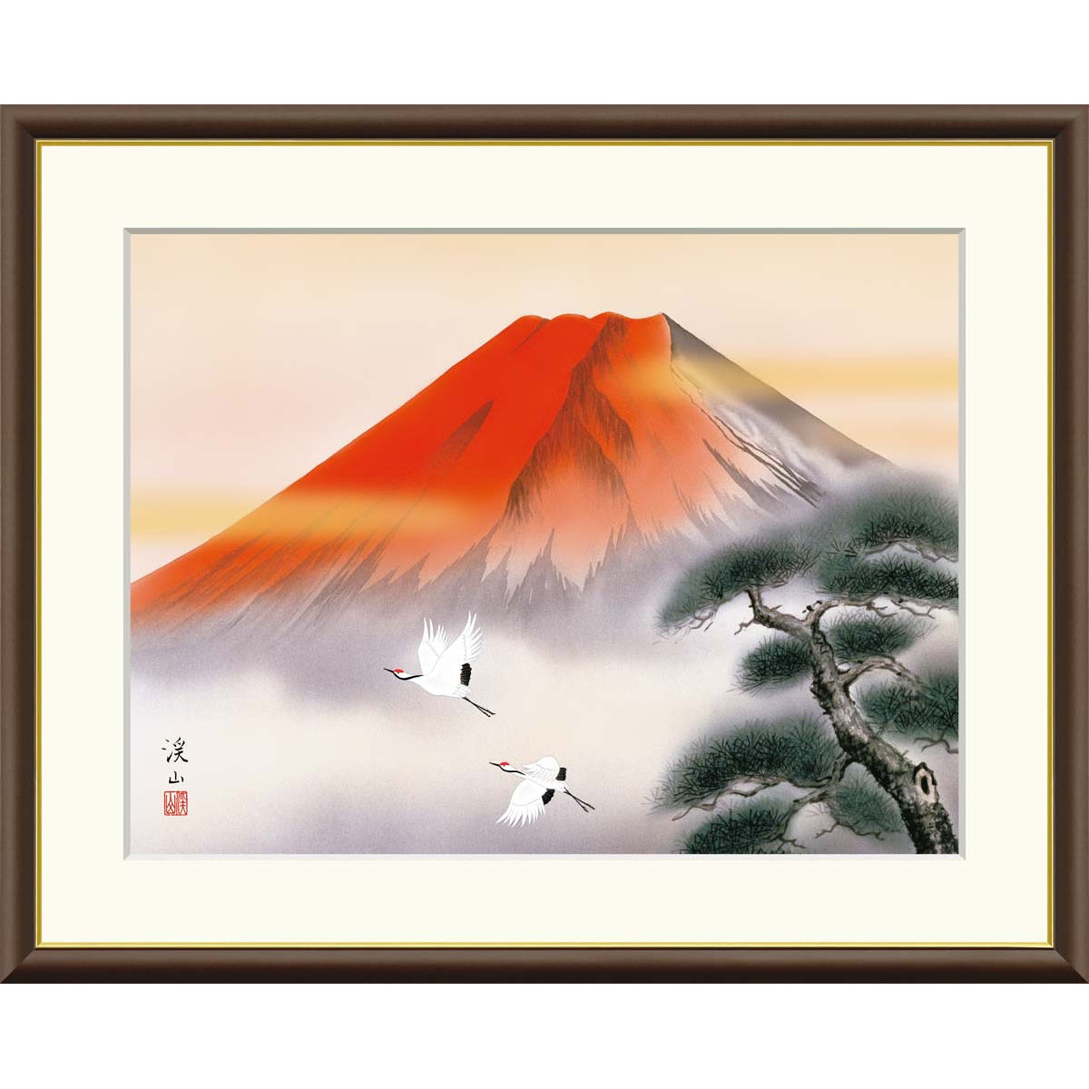 楽天市場】絵画 現代日本画 山水画 富士山 赤富士飛翔 伊藤渓山 額入り