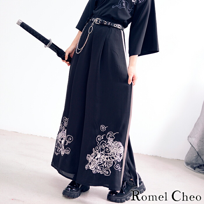 楽天市場】RomelCheo 妖怪 和風 ガウチョ パンツ ワイド シフォン