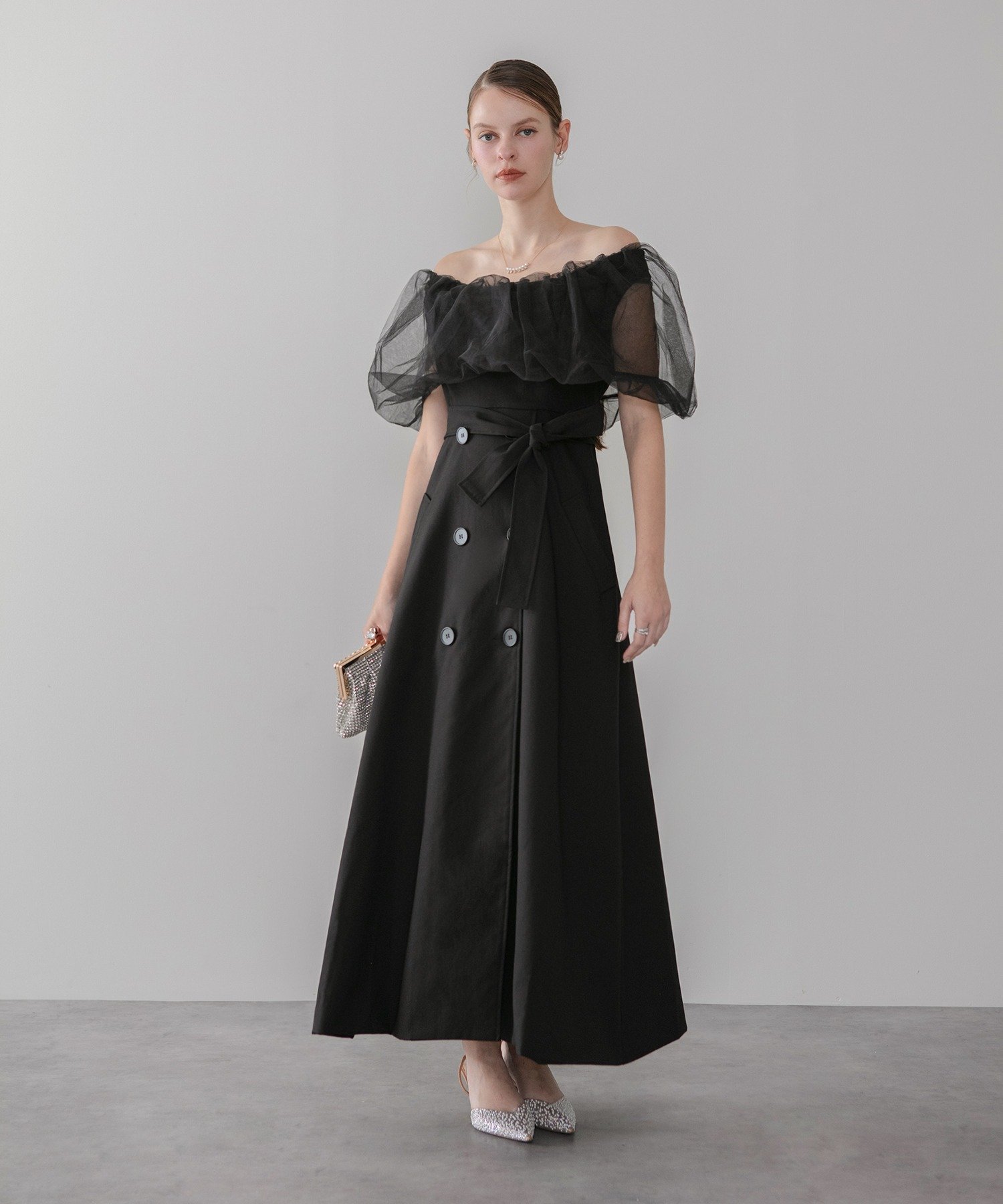 Leja｜LEJA/配色アシンメトリービッグカラーベロアマーメイド