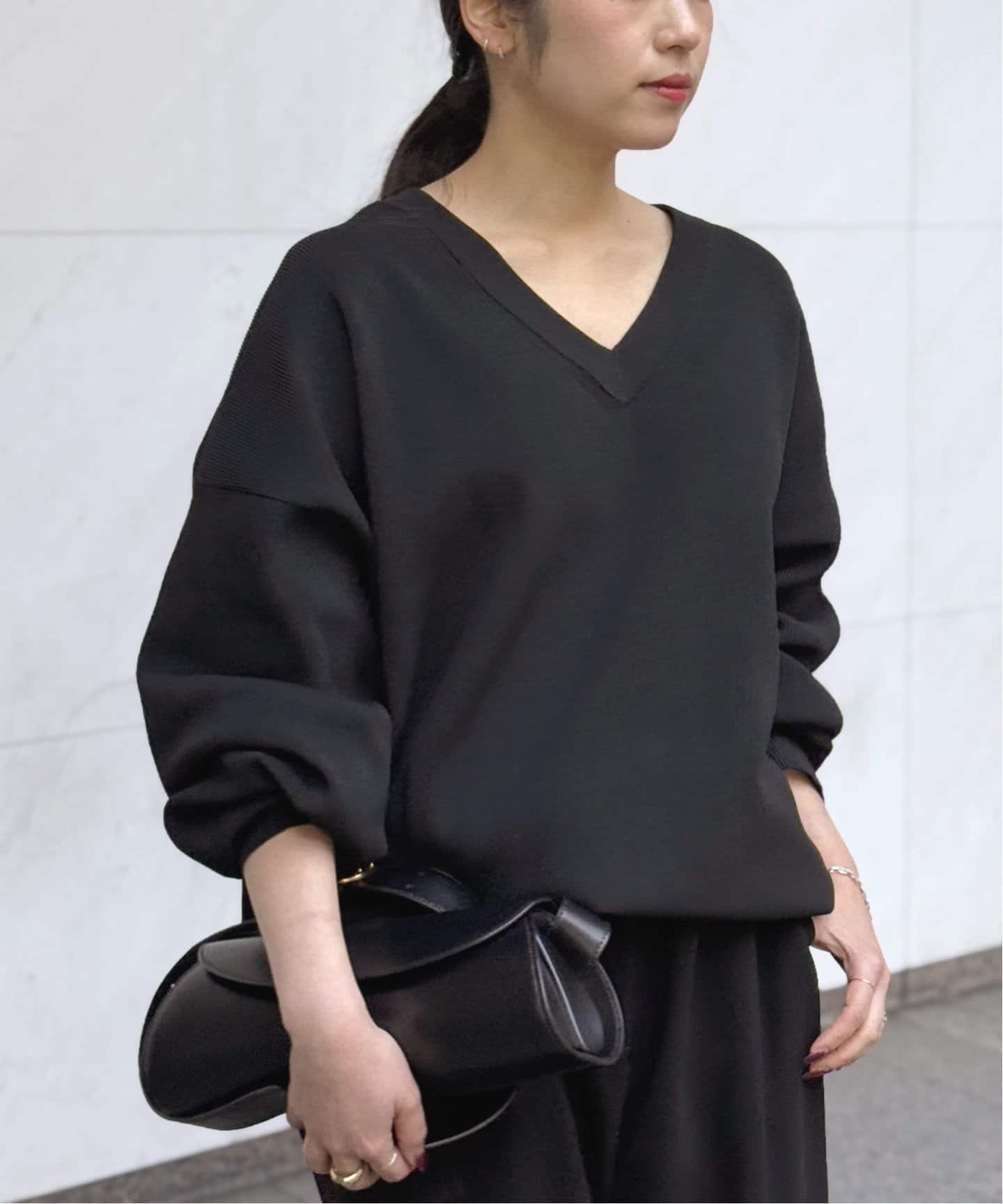 新品タグ付き！AP STUDIO ワイドVネックニット(ブラック) 25SS新作