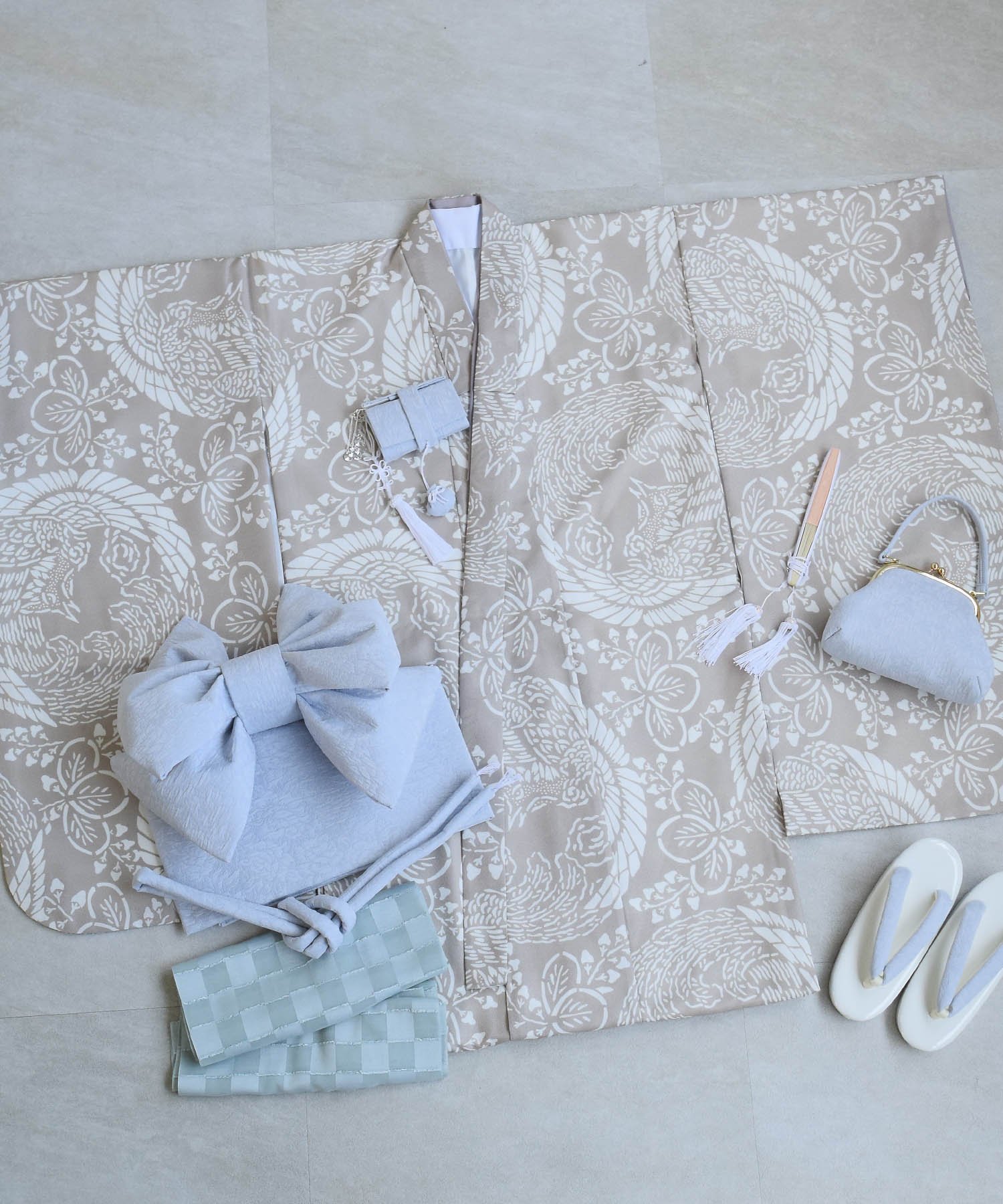 utatane｜ひよこ商店 七五三 着物 7歳 女の子 四つ身 白茶鳳凰