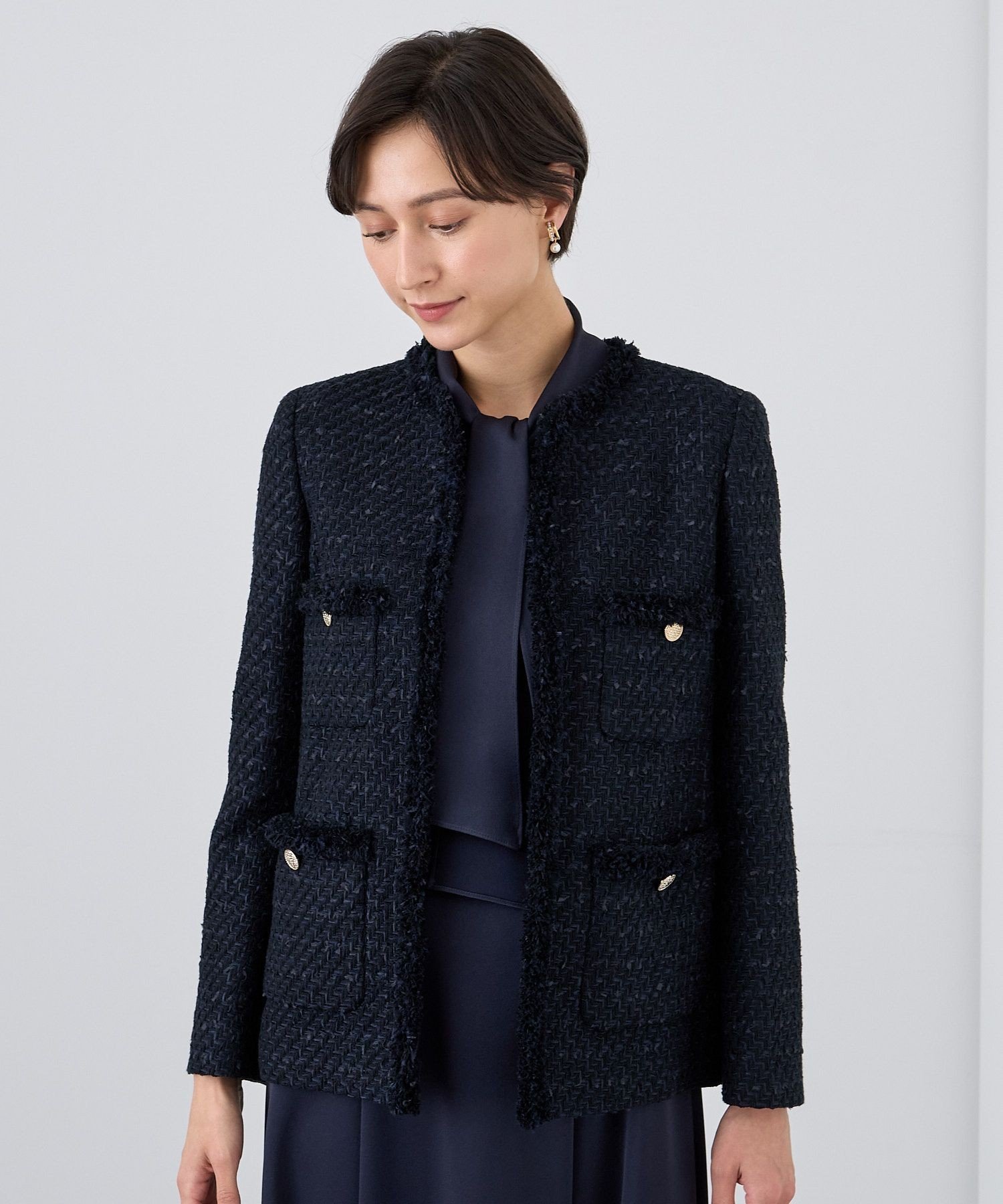 ANAYI｜【Eternal Line 2024】ミックスツイードロングノーカラー