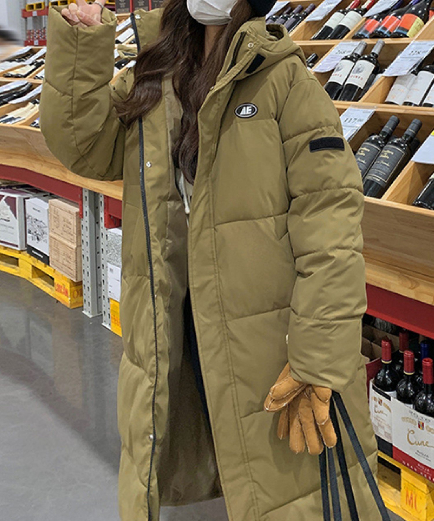 chuclla｜フード付き ボリューム ワンポイントロゴ ロングダウン