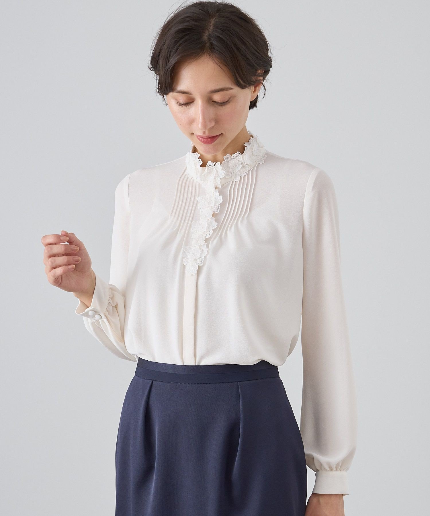 ANAYI ジョーゼット 袖フレアブラウス 白 ANAYI ジョーゼット 袖フレア