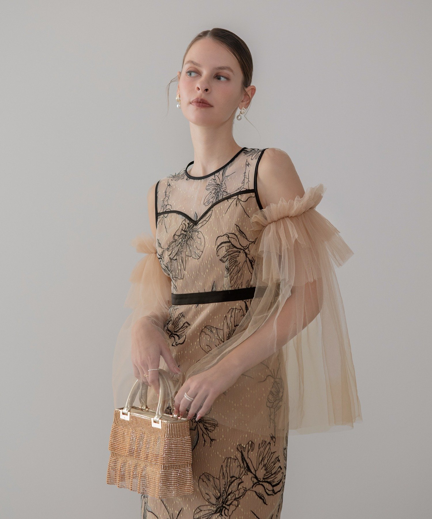 Leja｜3WAYチュールラッフルフラワースパンコールIラインワンピース