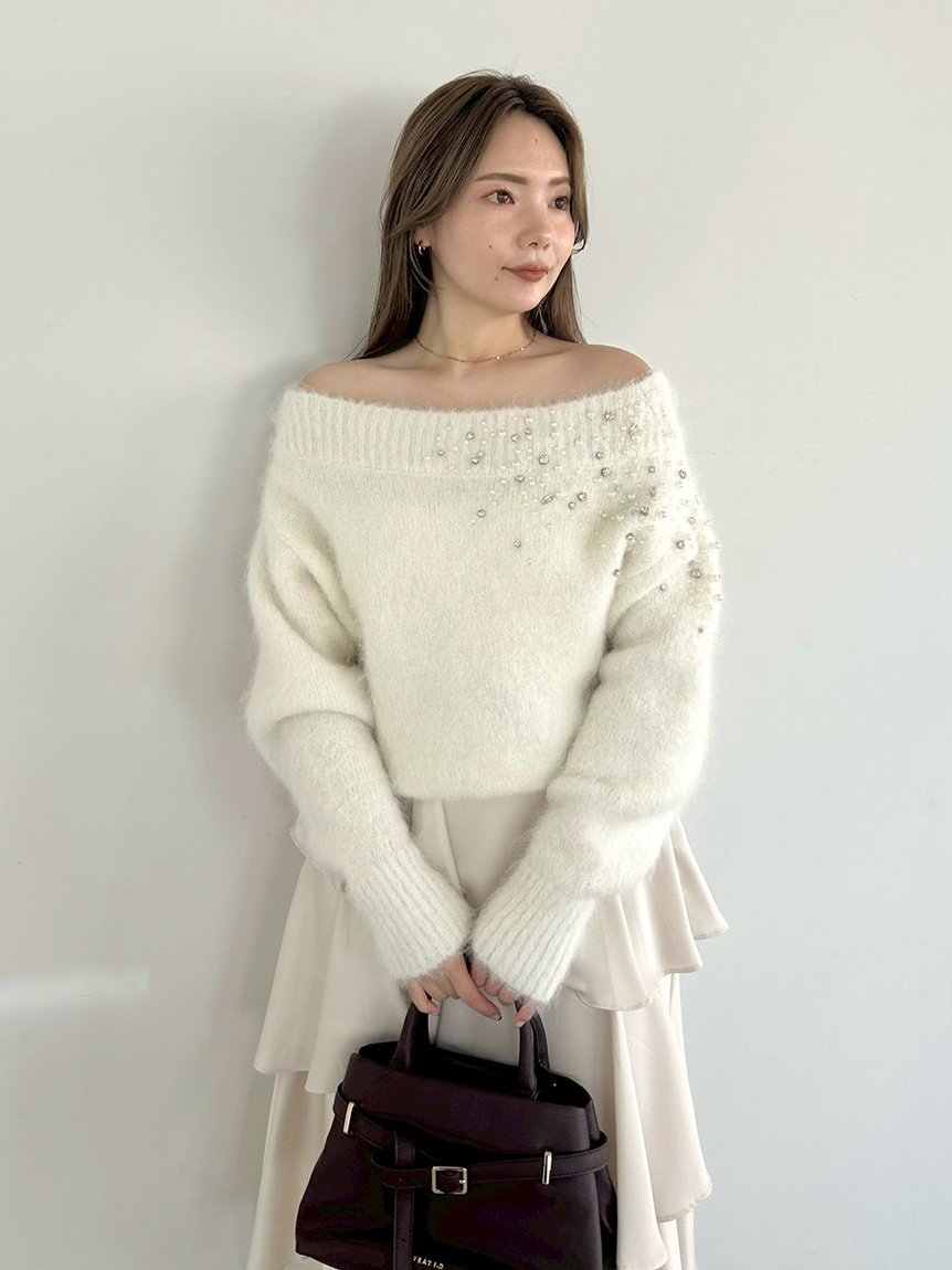 FRAY I.D｜アルパカシャギービジューオフショルニット | Rakuten
