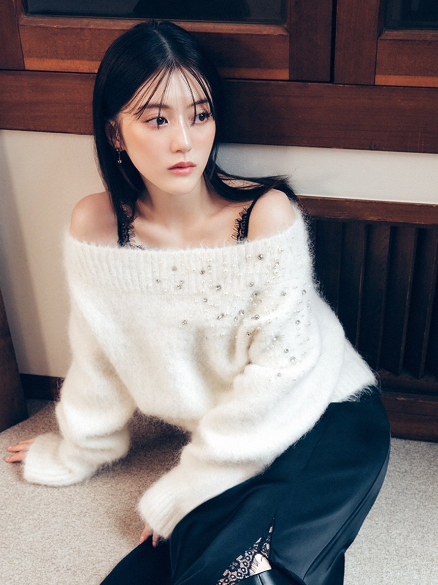 FRAY I.D｜アルパカシャギービジューオフショルニット | Rakuten