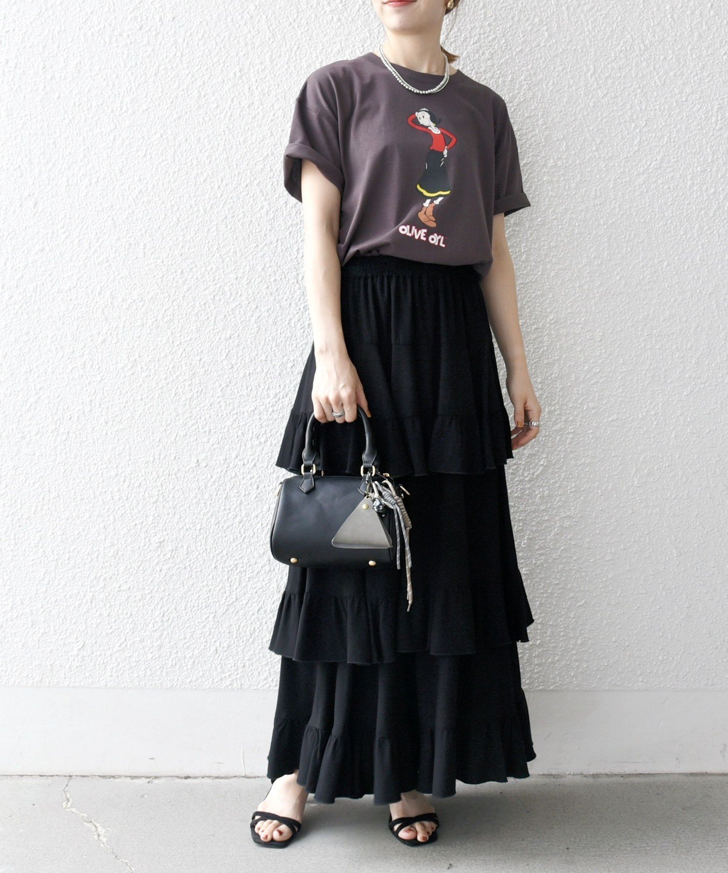 ラプリマベラ★スカート黒 SHIPS｜SHIPS any:<洗濯機可能>ティアード ラッフル マキシ スカート