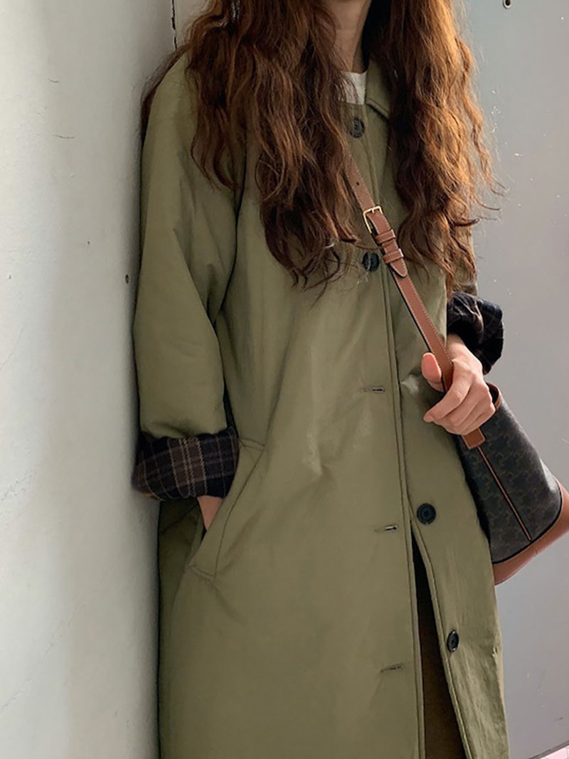 Doux Belle｜チェック柄裏地付きロングトレンチコート レディース