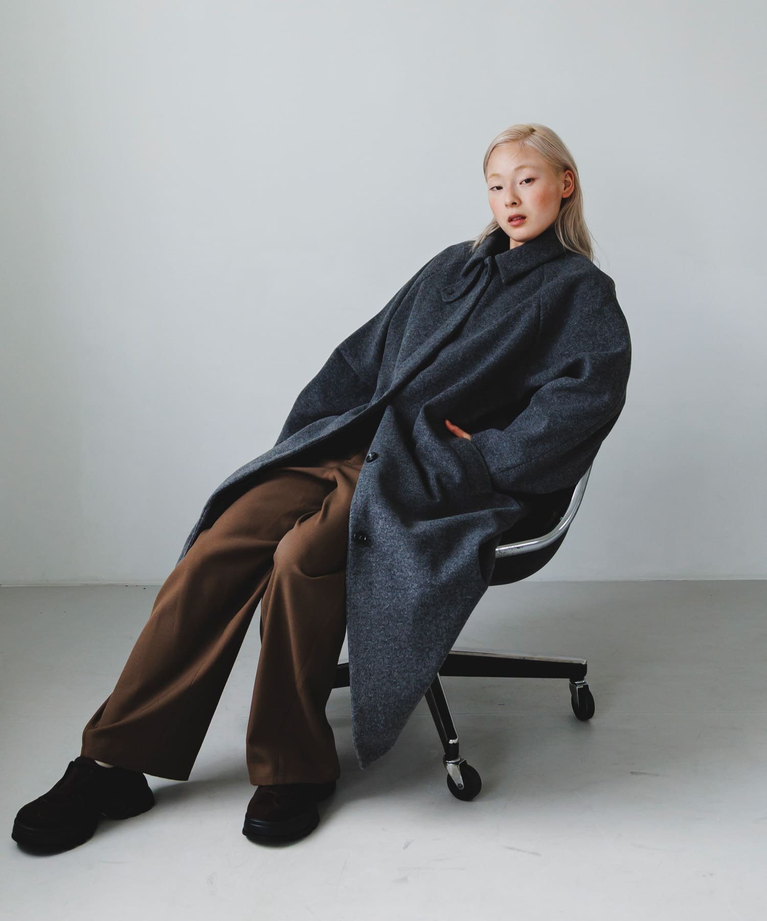 KBF｜ステンカラーコクーンロングコート | Rakuten Fashion(楽天