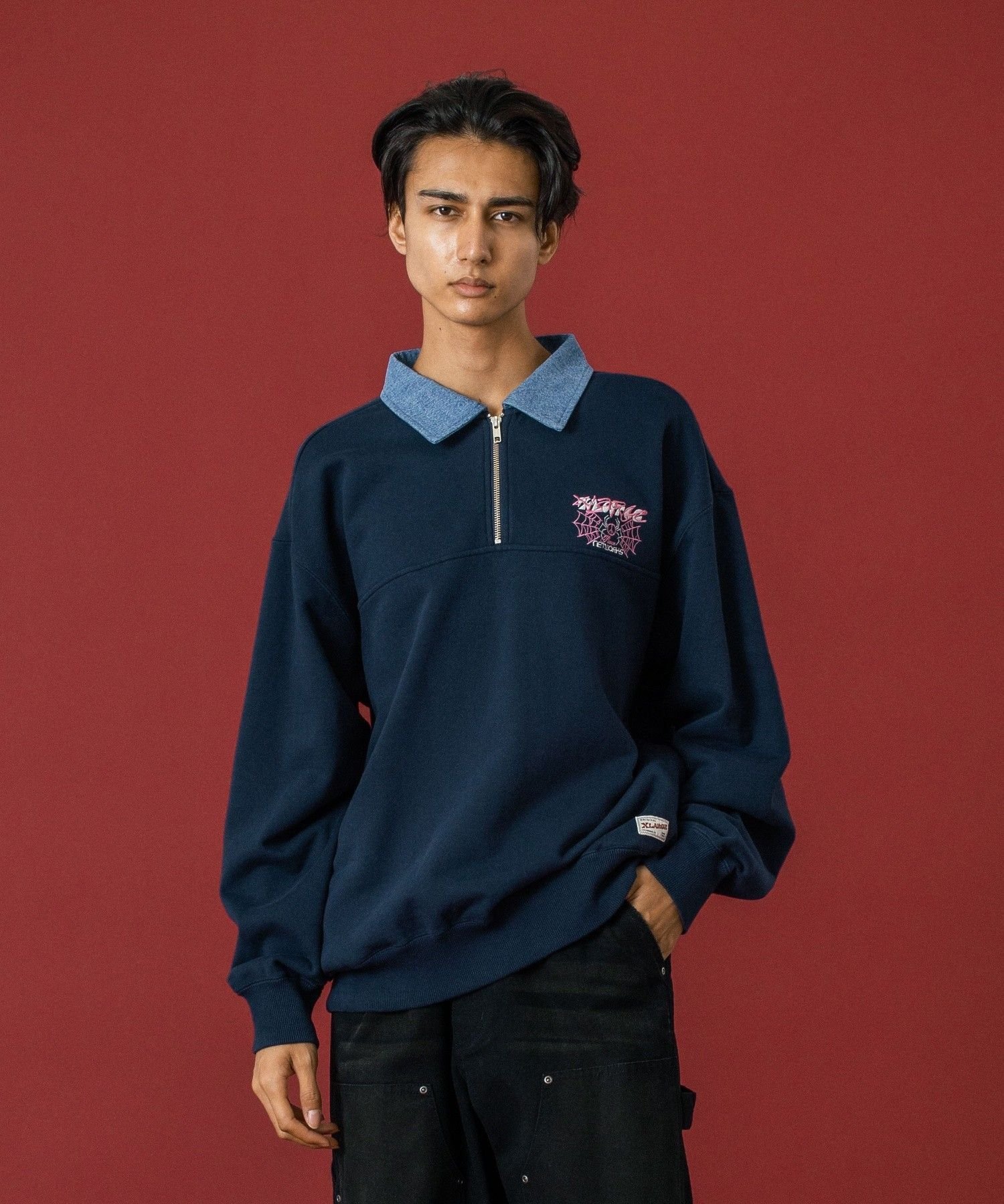 XLARGE｜DENIM COLLAR HALF ZIP SWEATSHIRT | Rakuten Fashion(楽天