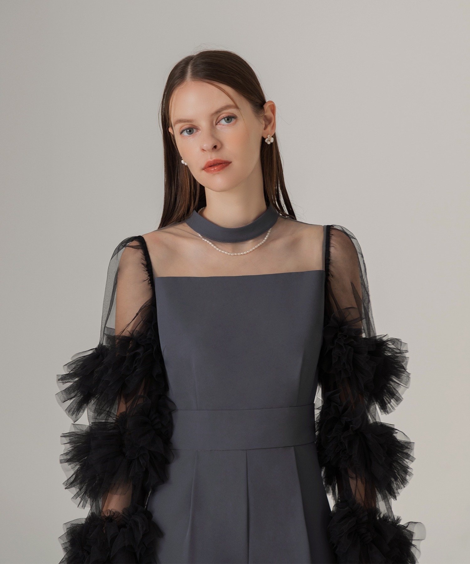 Leja｜LEJA-ボリュームチュールスリーブオールインワンパンツドレス