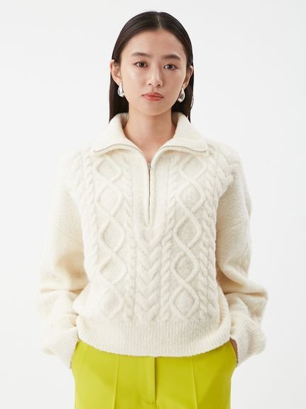 Mila Owen｜アランブークレーハーフジップニットプルオーバー