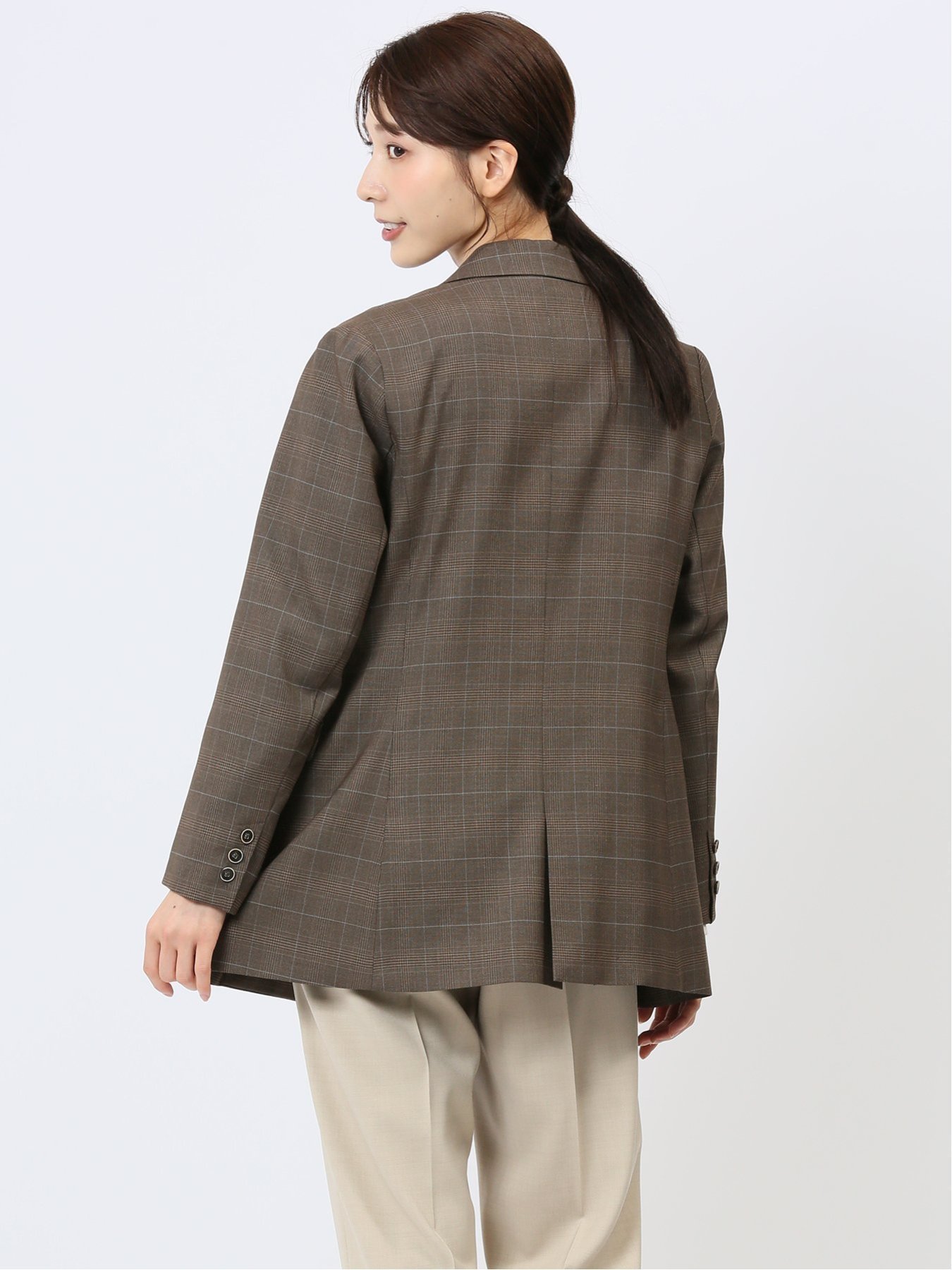 TAKA-Q｜ストレッチウォッシャブル グレンチェック柄 ダブルジャケット