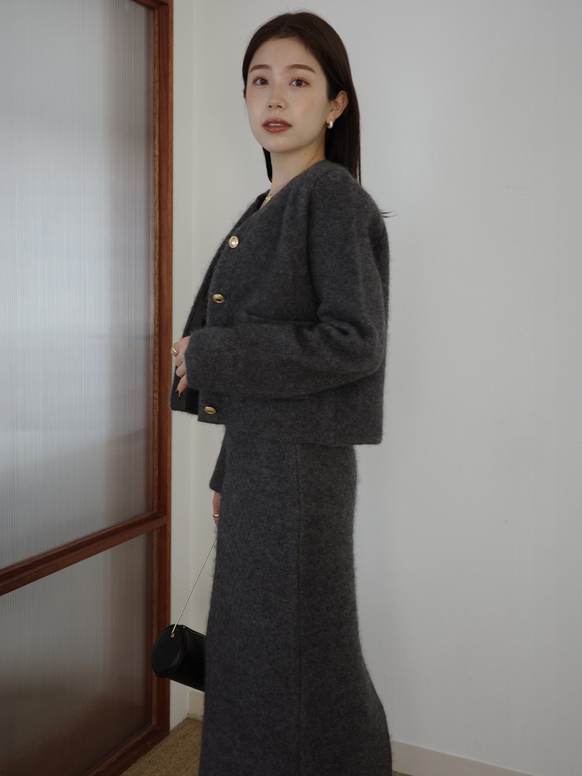 anuans｜カシミヤブレンドノーカラーニットジャケット | Rakuten