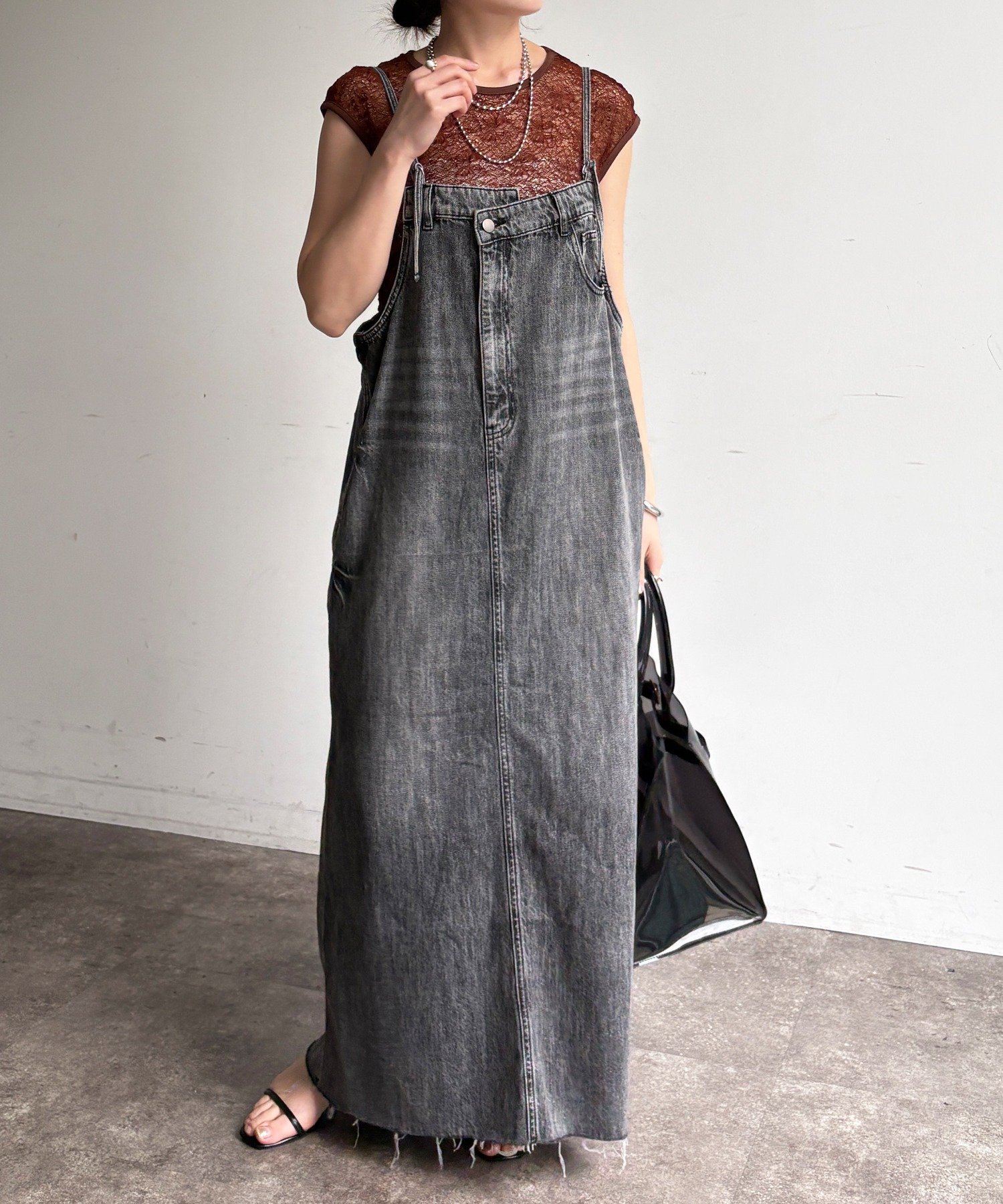 DOUDOU｜【完売カラー再追加!/体型カバー】裾フリンジデニムジャンスカ