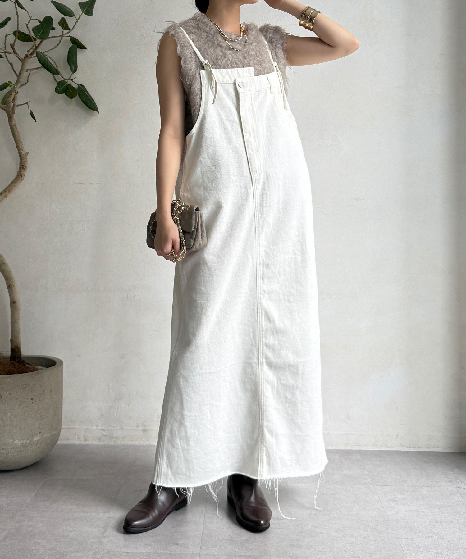 DOUDOU｜【完売カラー再追加!/体型カバー】裾フリンジデニムジャンスカ