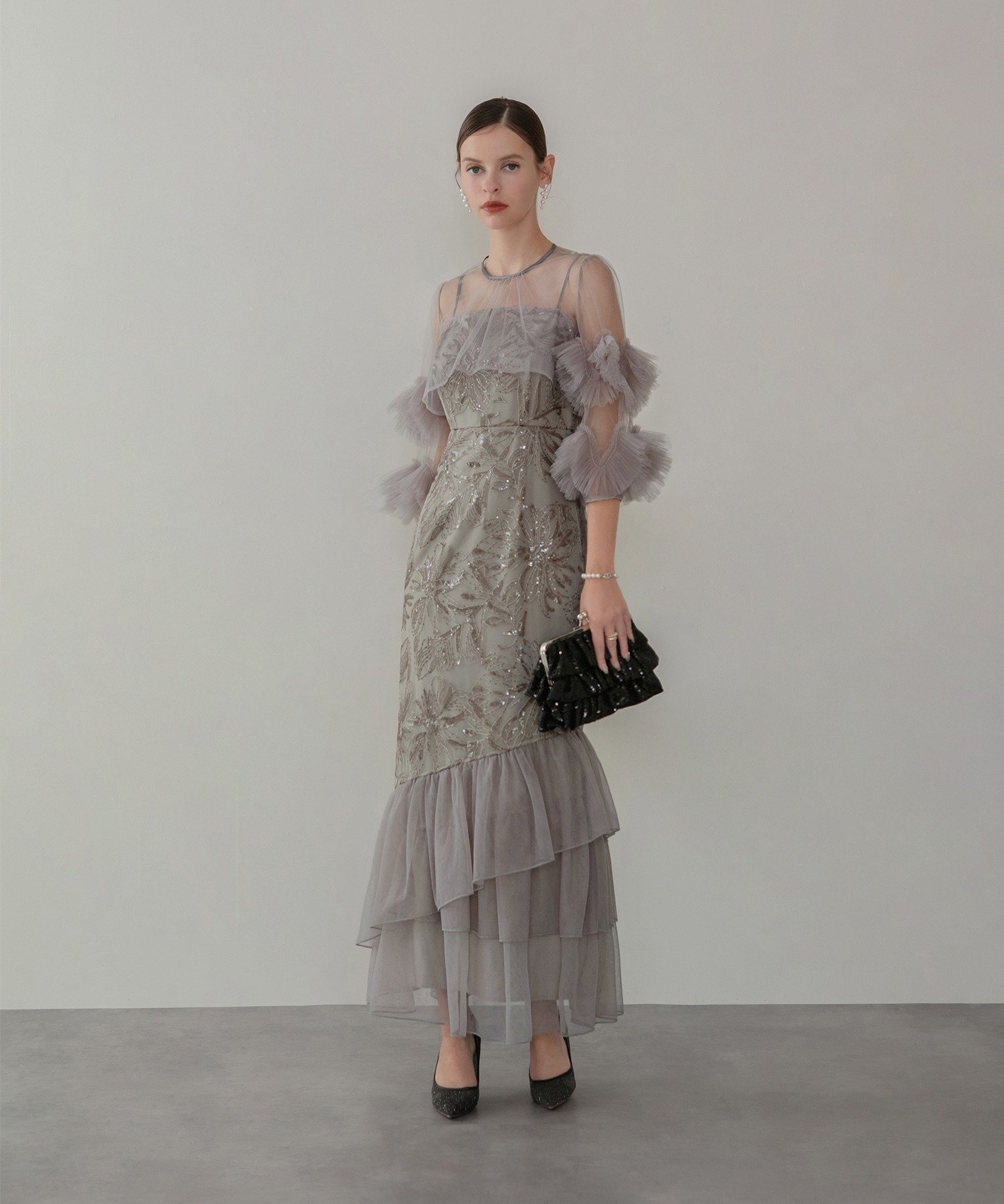 Leja｜Leja-フラワースパンコールチュールフリルスリーブIライン