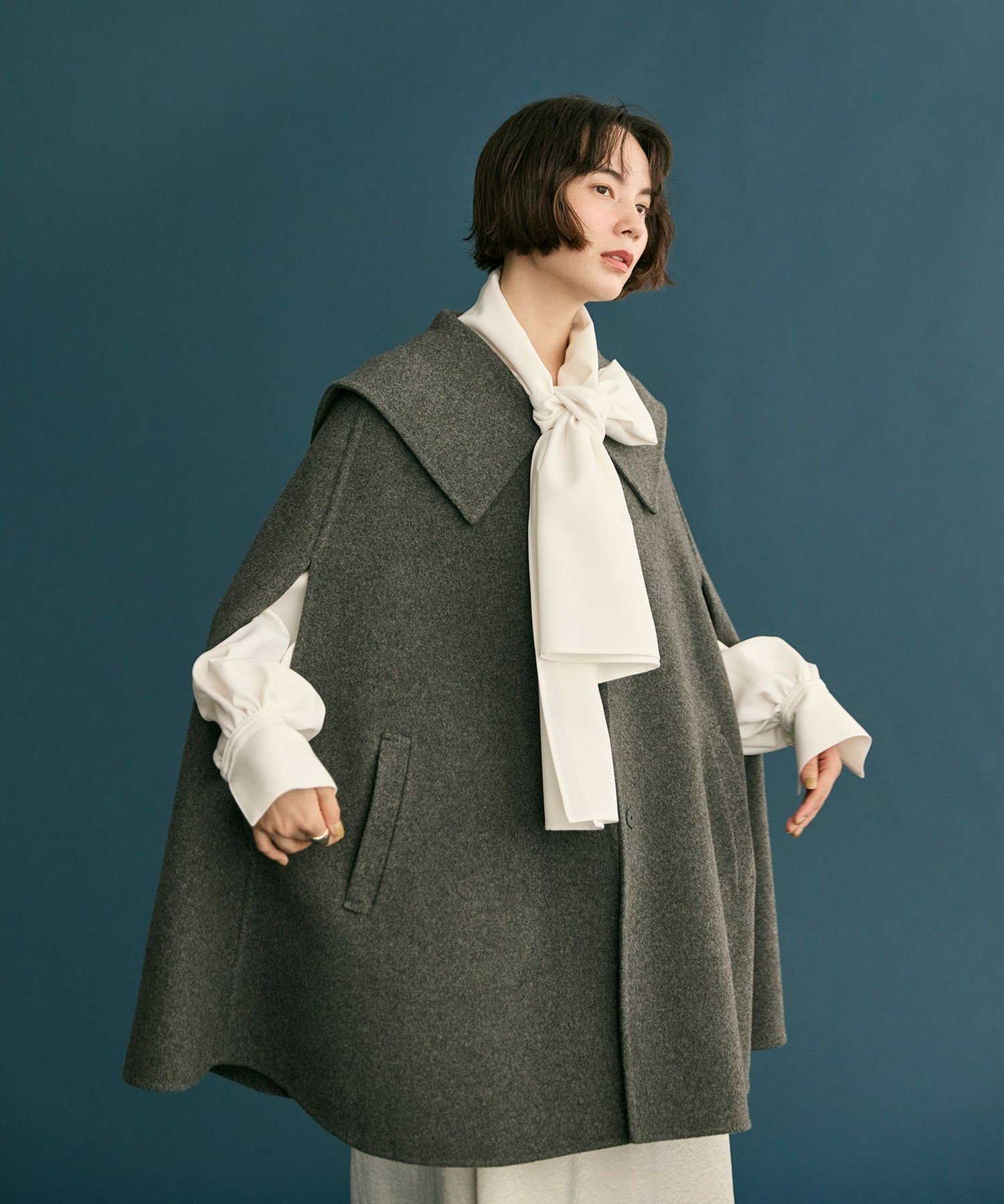 Newans｜セーラーカラーダブルフェイスケープコート | Rakuten Fashion