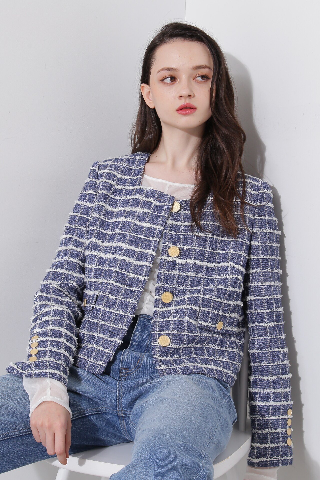 PINKY&DIANNE｜◇スクエアーネックツイードジャケット | Rakuten