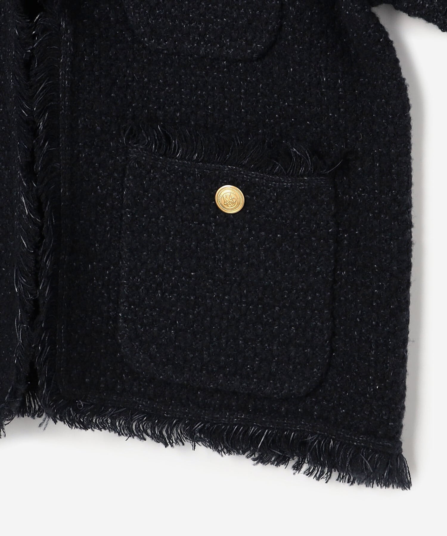 ADAWAS｜定価3.5万 金釦 フリンジ ツイードニットジャケット ブラック ADAWAS | 〈別注〉ツイードニット ジャケット WOMEN