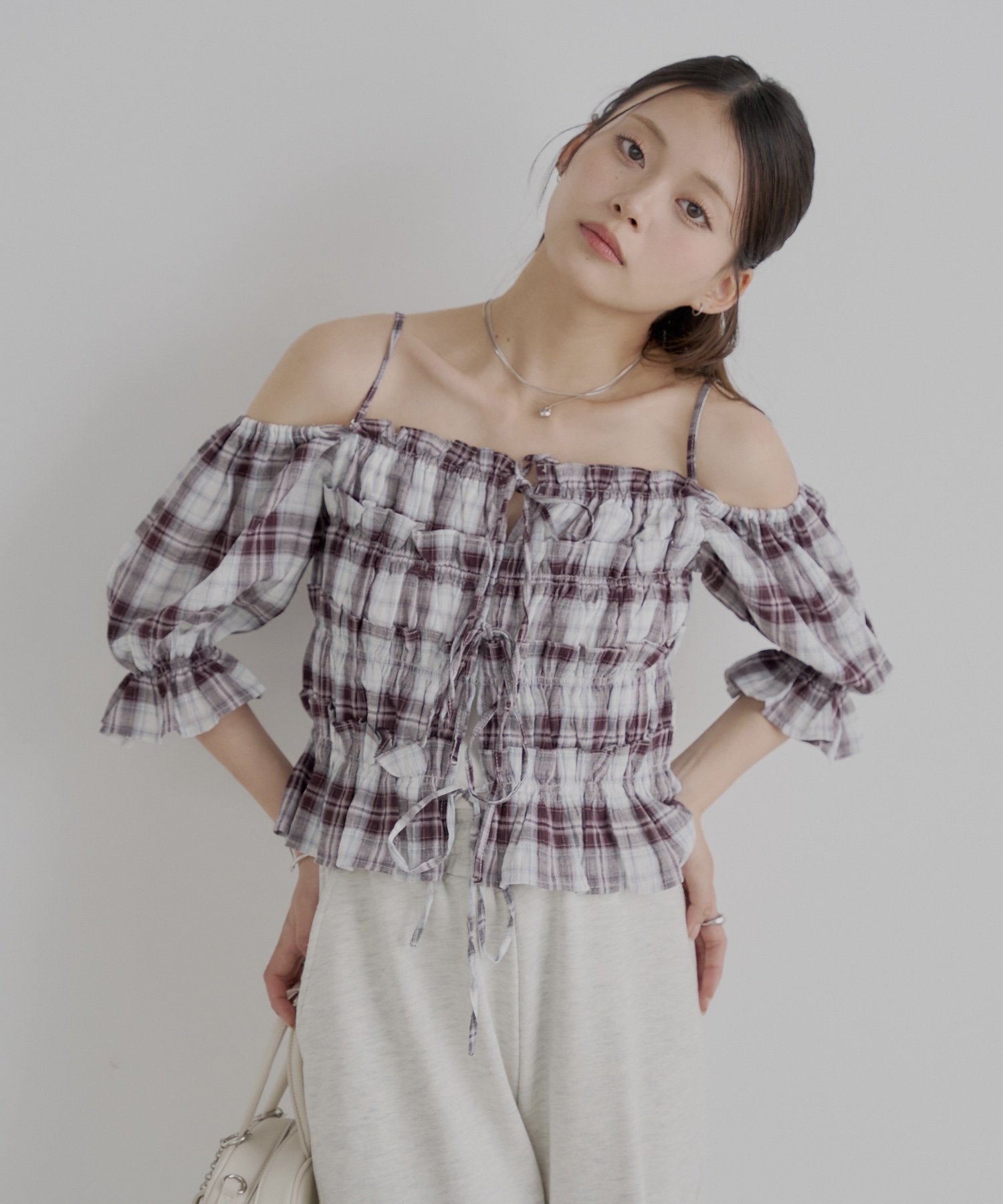 PAL GROUP OUTLET｜【Chico】ギャザーデザインチェックブラウス