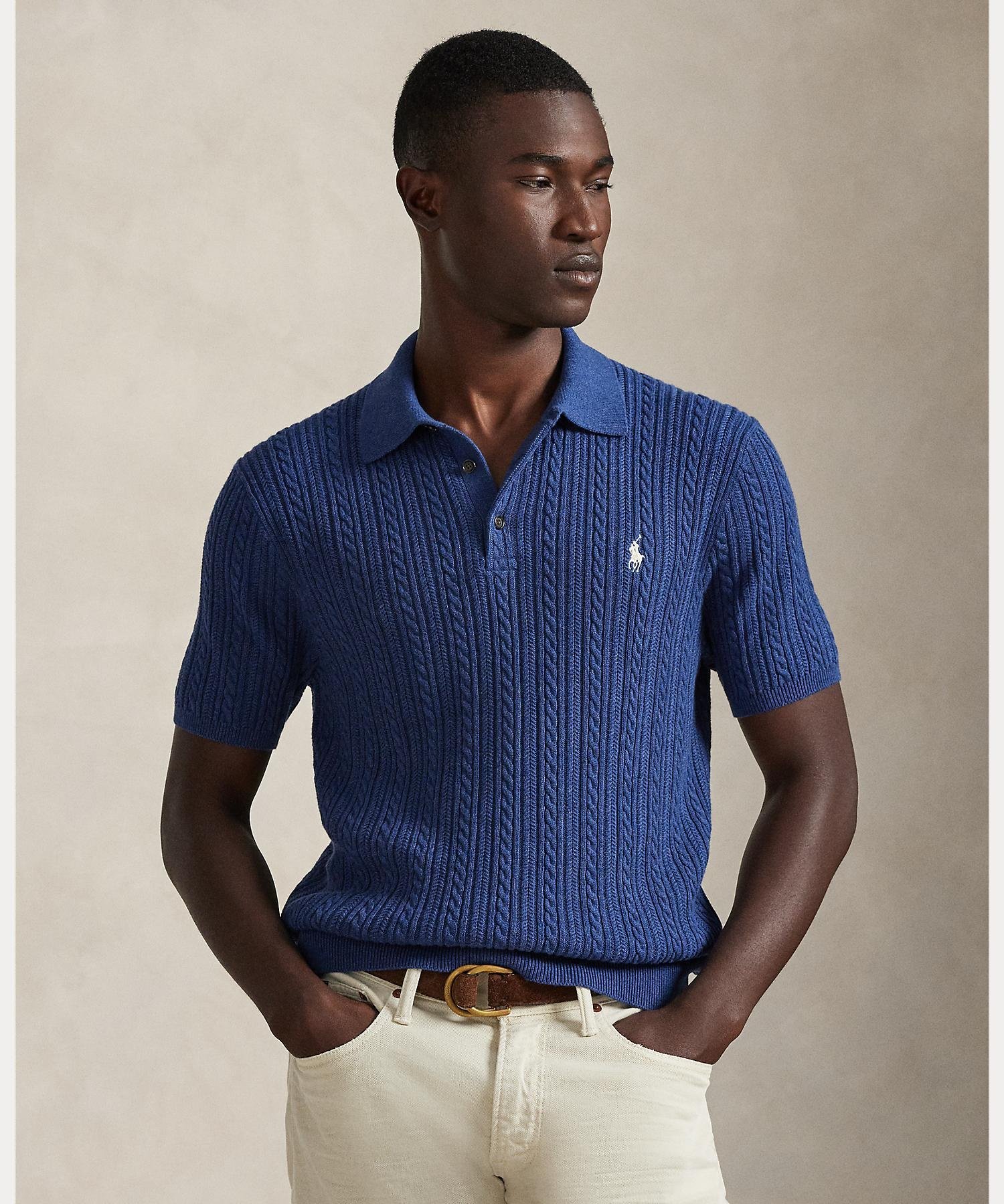 RALPH LAUREN｜ケーブルニット コットン ポロカラー セーター