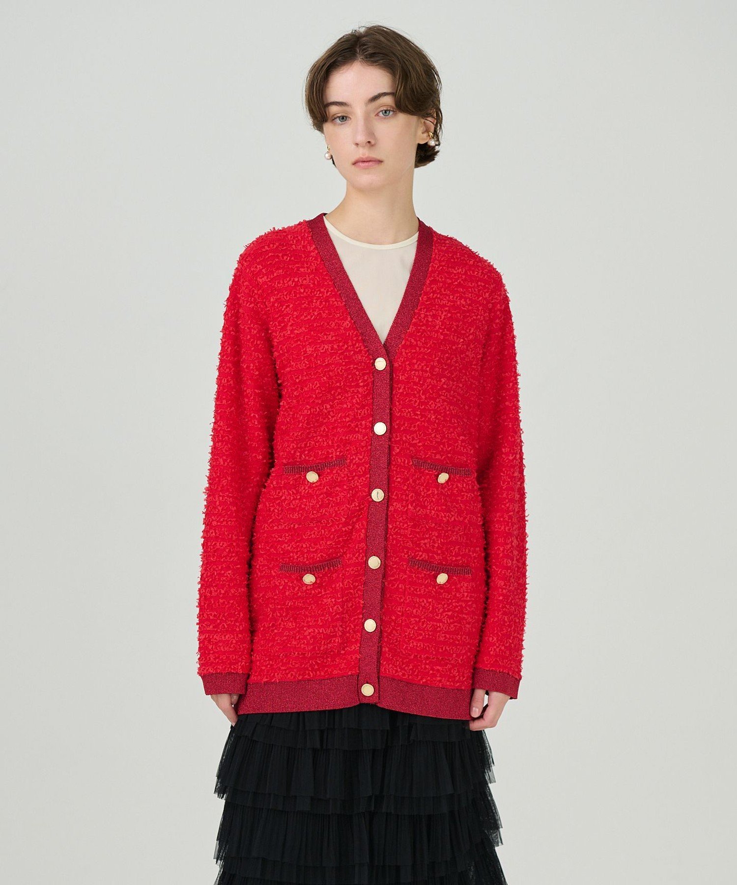 GRACE CONTINENTAL｜ツイードバイカラーニットカーディガン | Rakuten