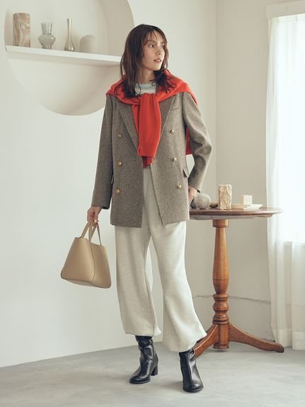 Mila Owen｜チェック金釦ダブルブレストロングブレザー | Rakuten