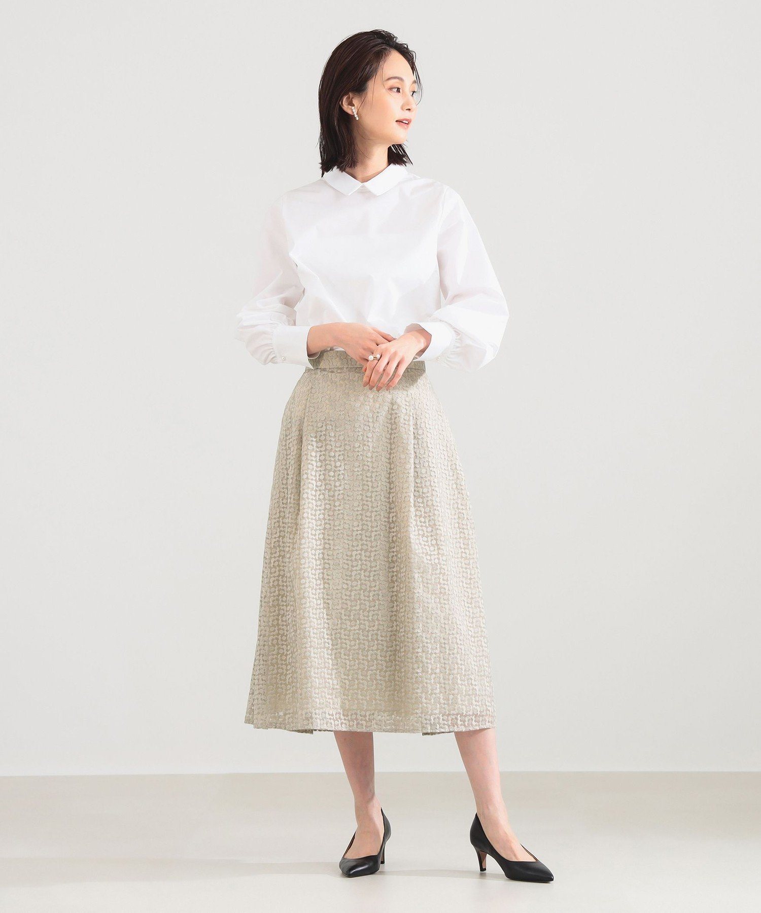 Demi-Luxe BEAMS｜【手洗い可能】グログラン カラー ブラウス ビームス