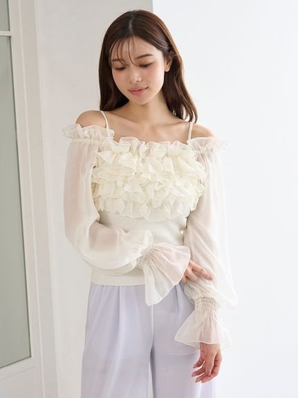 SNIDEL｜デザインシアーフリルニットプルオーバー | Rakuten Fashion