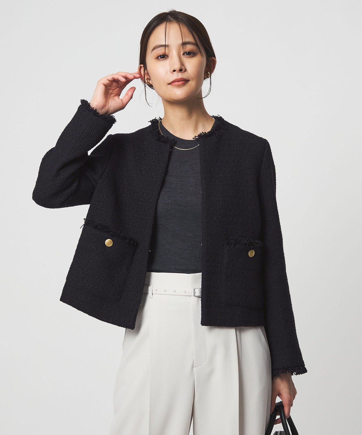 UNITED ARROWS green label relaxing｜ツイードライク ノーカラー