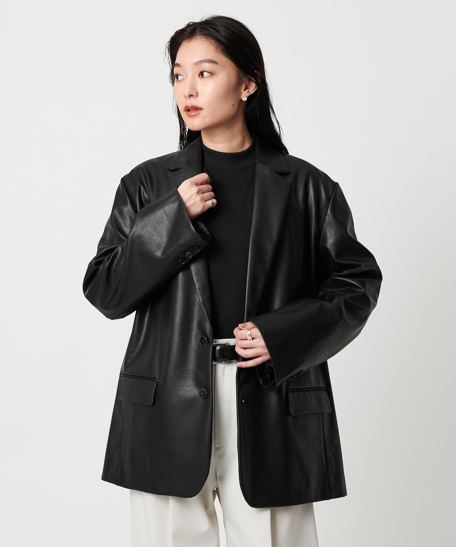 新品未使用　BEAUTY&YOUTH レザーライクジャケット　ブラックM レザーライク カバーオール｜ビューティー＆ユース ユナイテッド