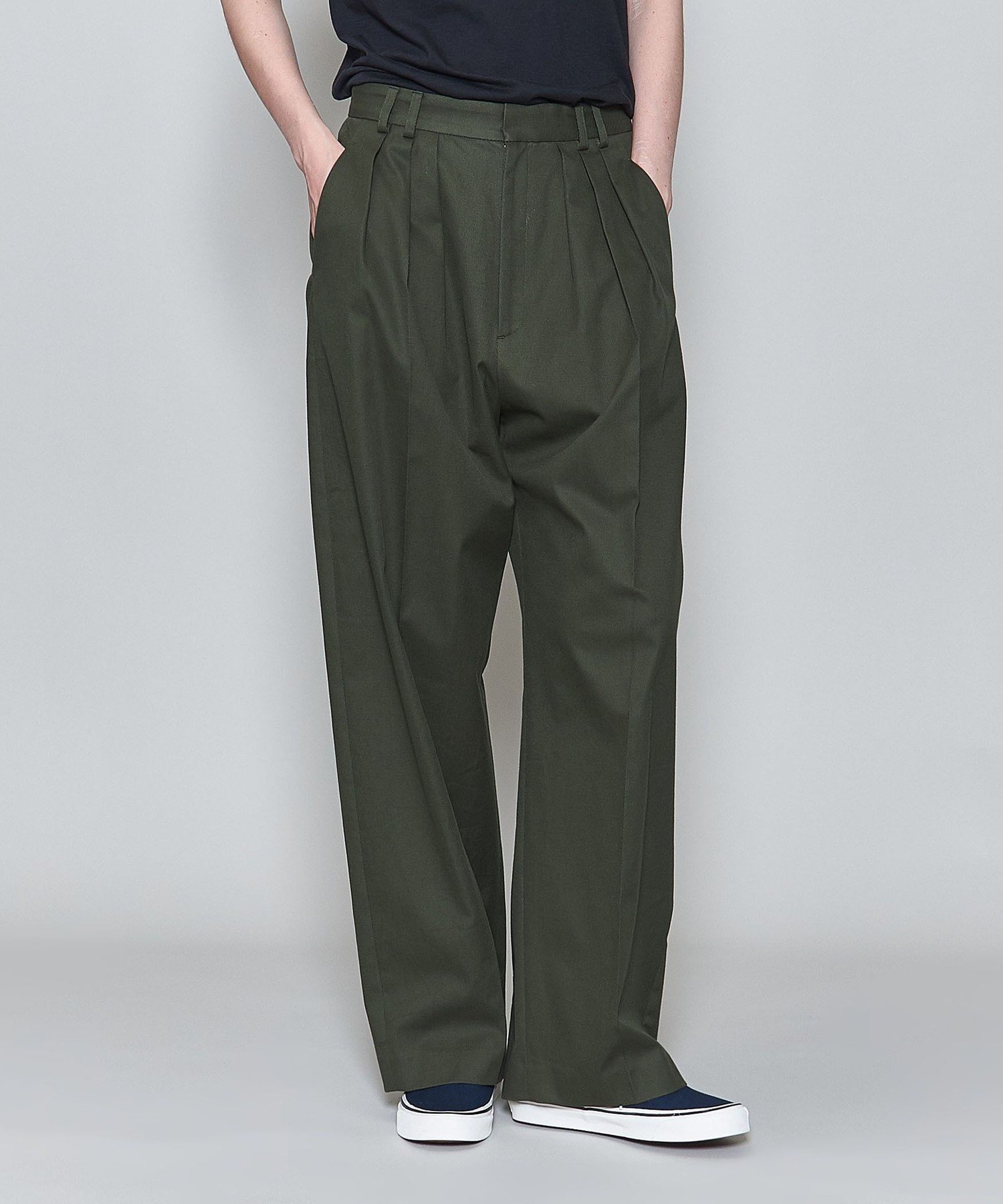 RoseHeve オリーブグリーン ガウチョパンツ タック入り earth_eco_loco 最大15%オフCPあり フレアガウチョパンツ ワイドパンツ