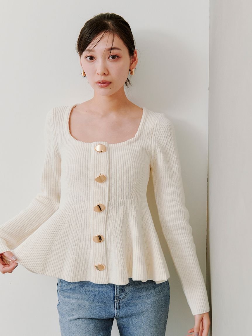 SNIDEL｜スクエアネックペプラムニットプルオーバー | Rakuten Fashion