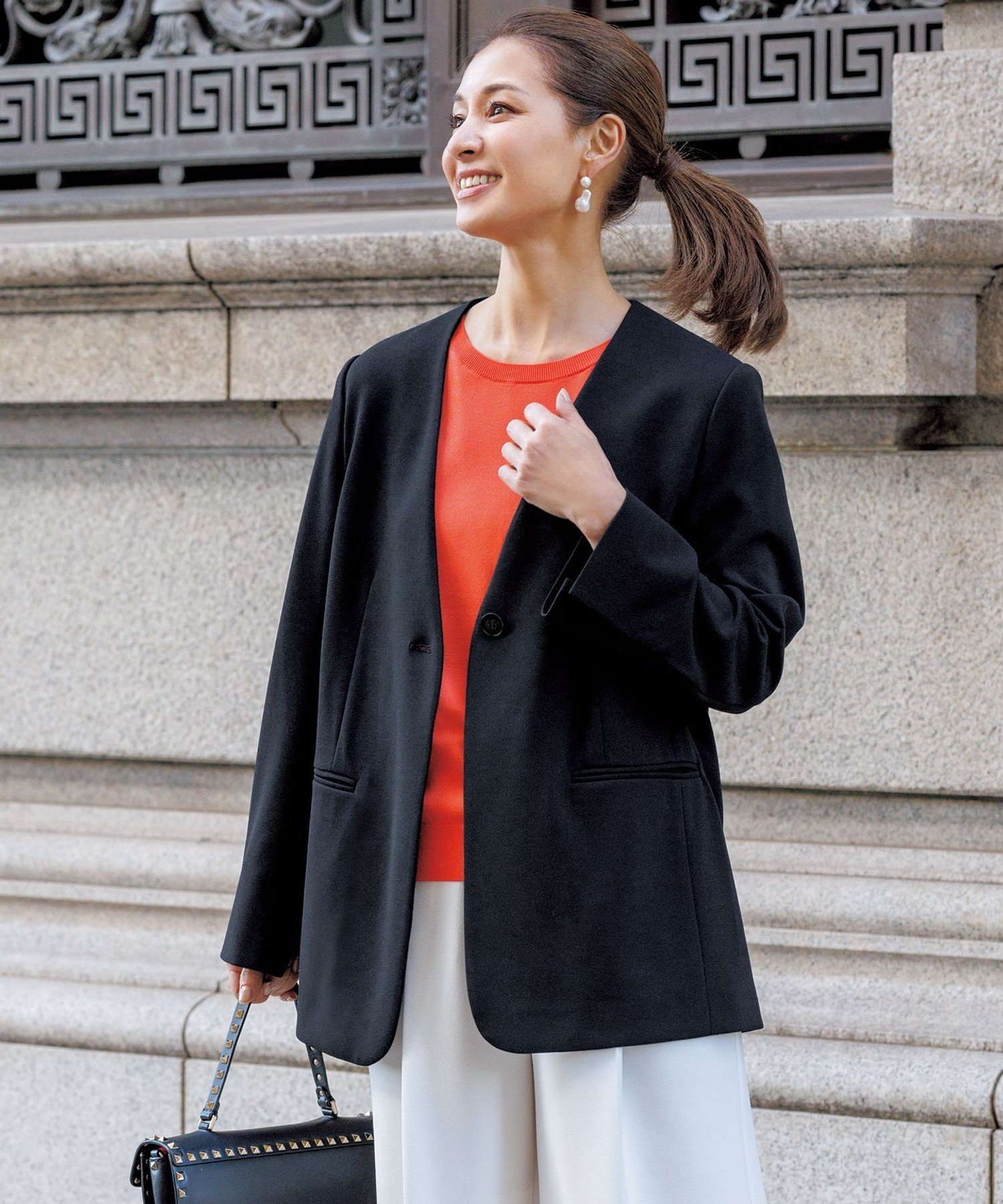 UNFILO｜【セレモニー】BEAUTY MOVE ボタン付き ノーカラージャケット