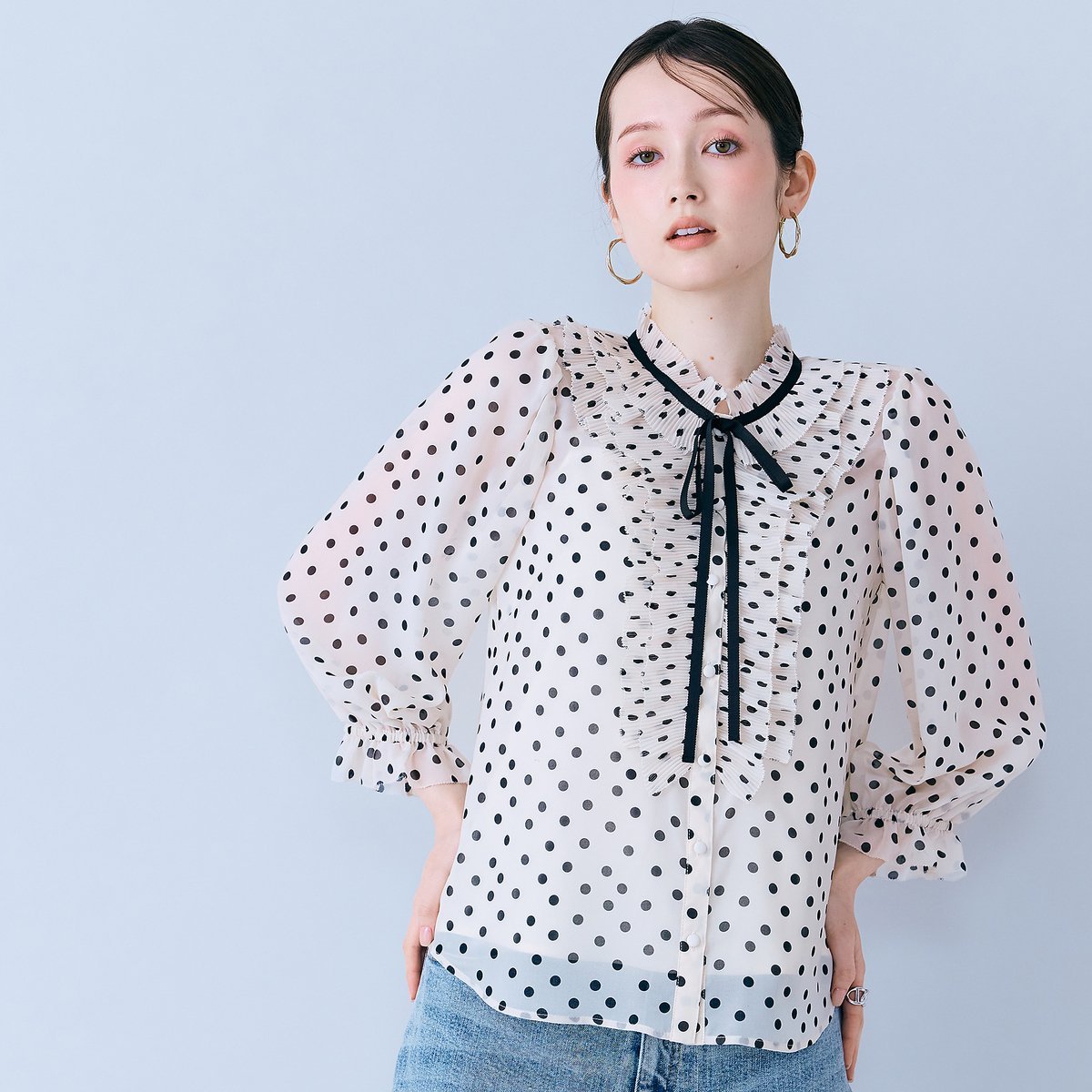 Rose Tiara｜シアープリーツフリルブラウス/ ドット | Rakuten Fashion