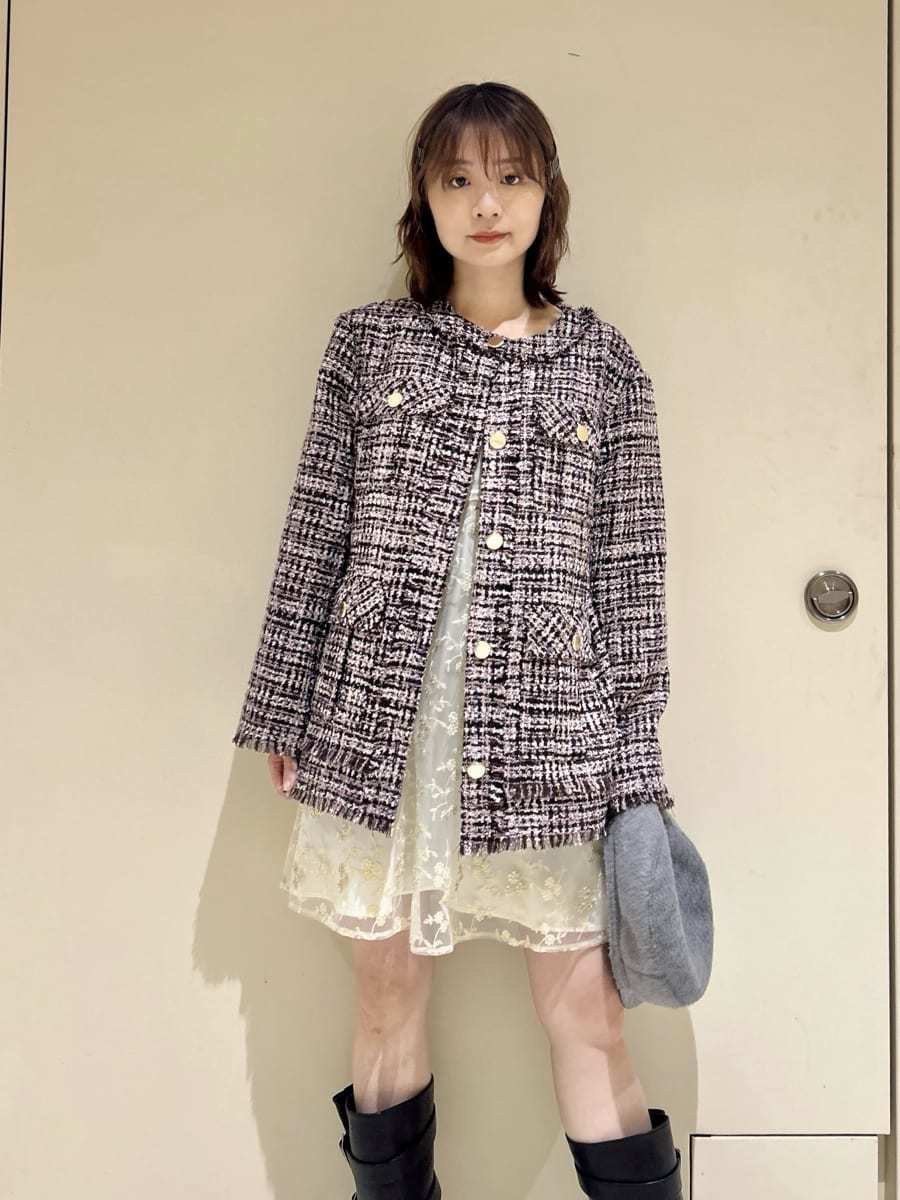 LILY BROWN｜ノーカラーツイードジャケット | Rakuten Fashion(楽天